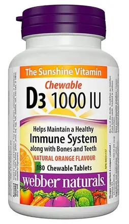 Витамин D3 1000 IU x 180 дъвчащи таблетки Webber Naturals
