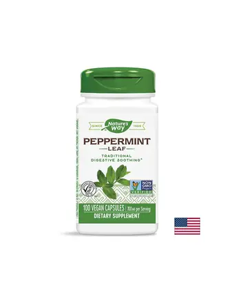 Peppermint Leaf – Мента (лист) – за успокояване на раздразненото дебело черво 350 mg, 100 капсули Nature’s Way