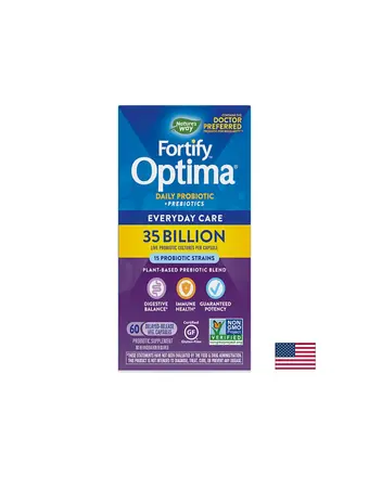 Fortify™ Optima® Daily Probiotic + Prebiotic – Фортифай пробиотик + пребиотици, 35 милиарда активни пробиотици, 60 капсули Nature’s Way